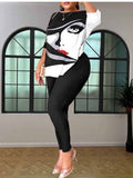Backless Gradient Print Skinny Pants Set At9046
