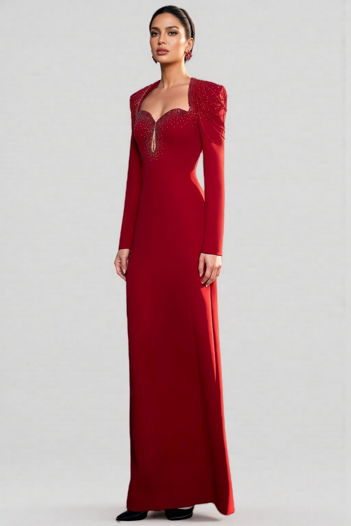 Kaelan Red Crystal Strings Cut-out Maxi Dress