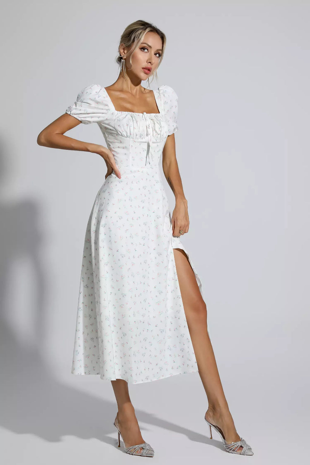 Raelyn Apricot French Midi Dress
