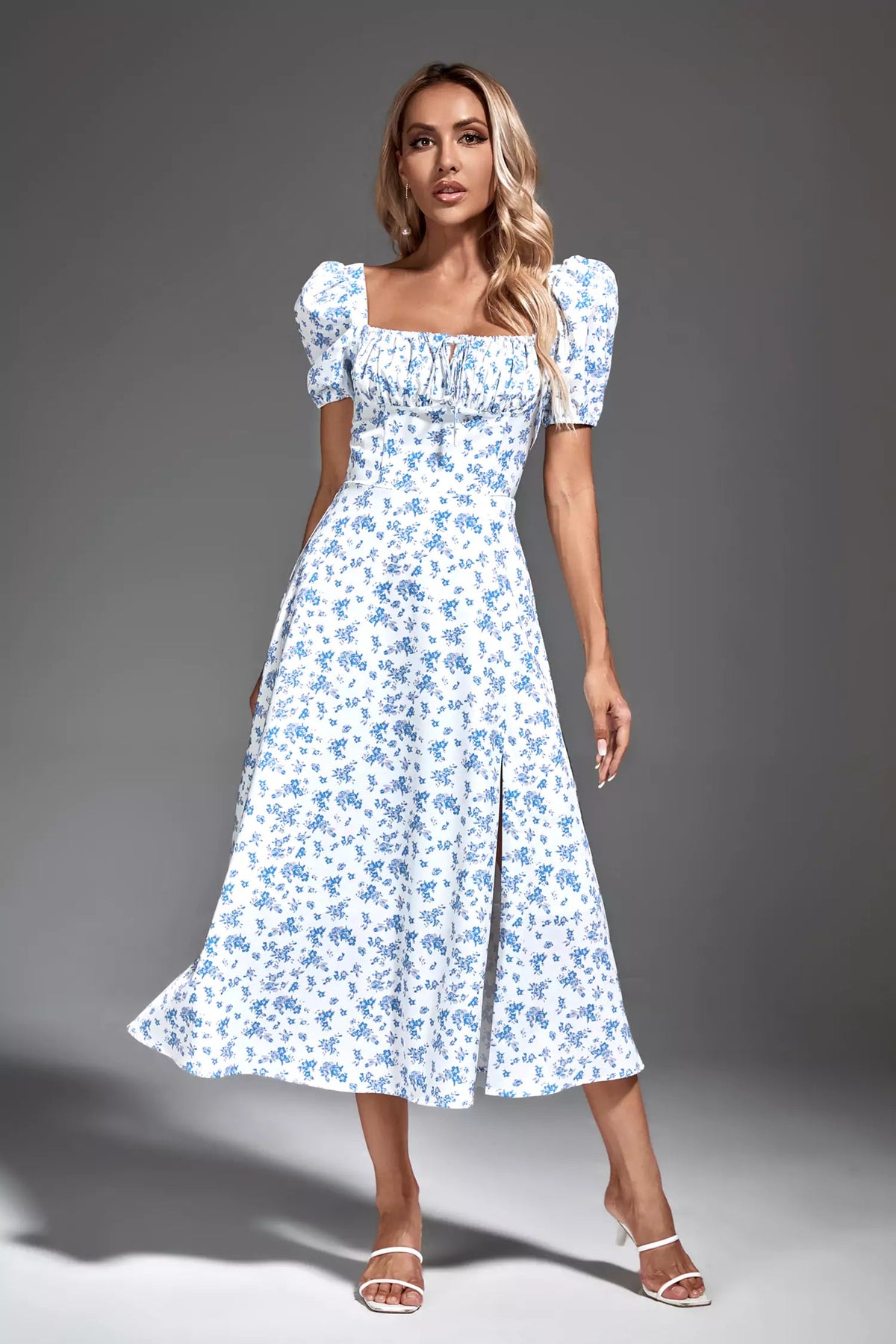 Raelyn Blue French Midi Dress