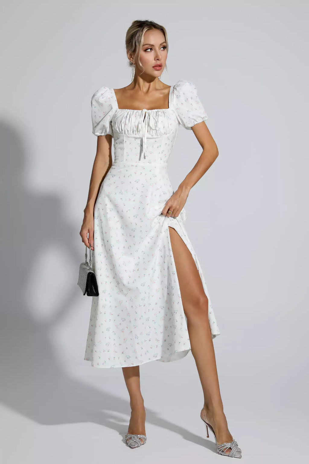 Raelyn Apricot French Midi Dress