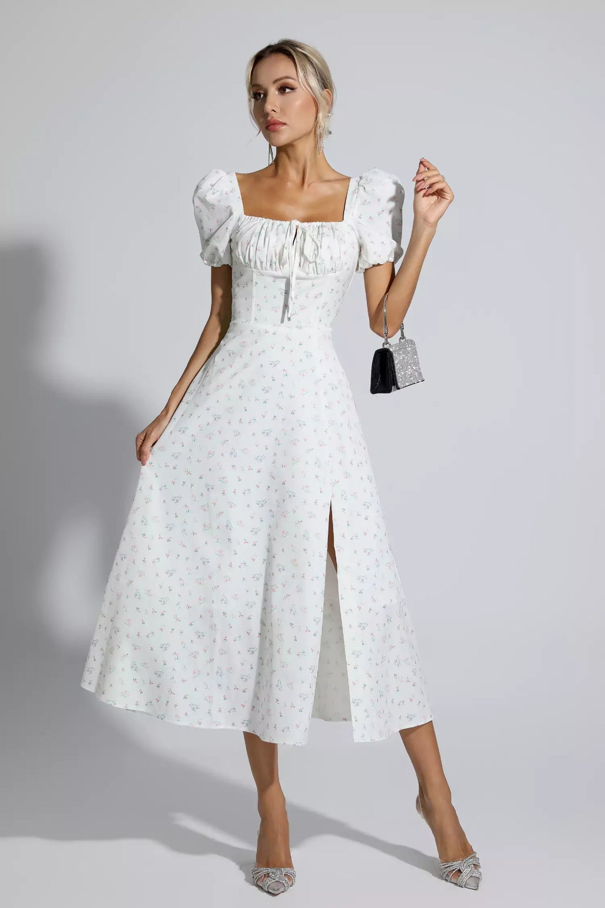 Raelyn Apricot French Midi Dress