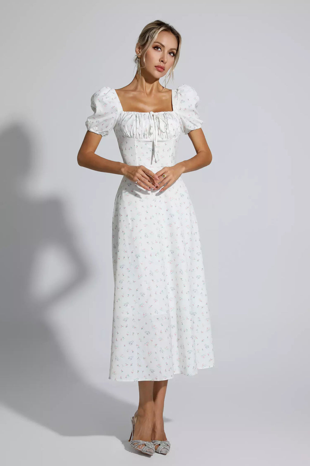 Raelyn Apricot French Midi Dress