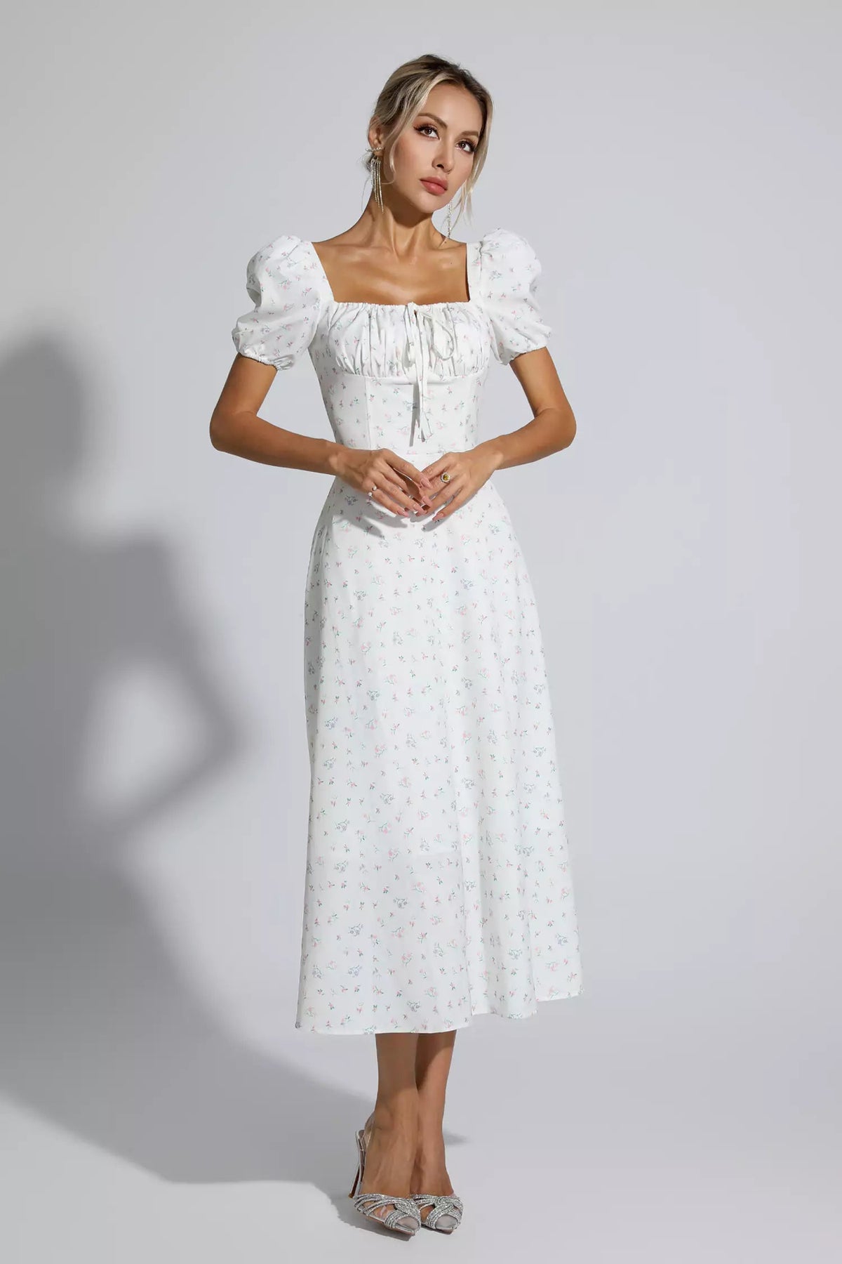 Raelyn Apricot French Midi Dress