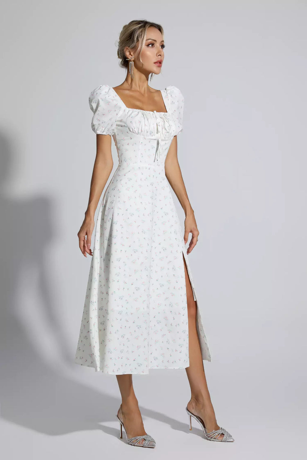 Raelyn Apricot French Midi Dress