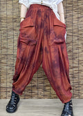 Red Print Elastic Waist Crop Wide Leg Pants Tq1009