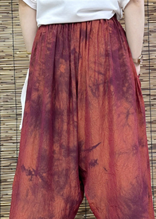 Red Print Elastic Waist Crop Wide Leg Pants Tq1009