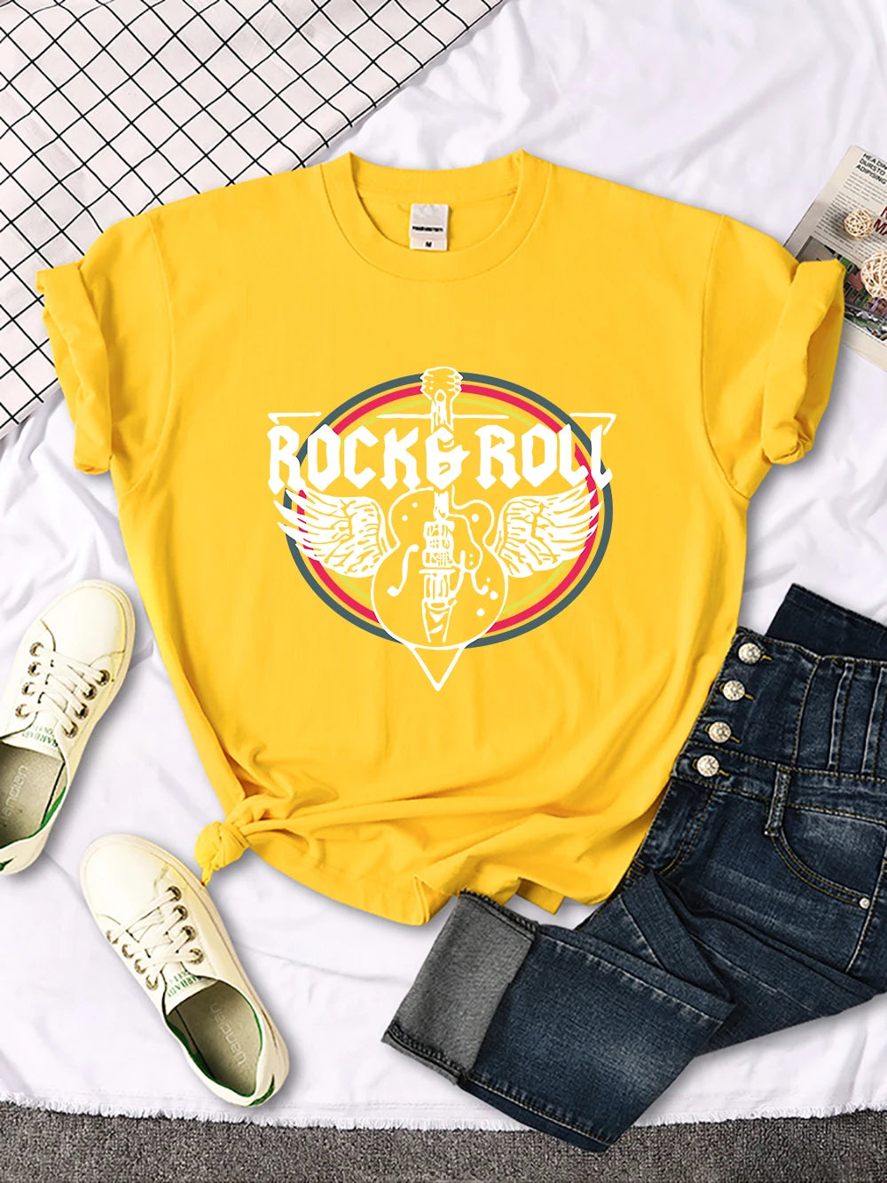 Rock Roll Electric Guitar Printed T-shirt Comfortable Tops Breathable Cool Short Sleeve O-neck Street Tee Clothing