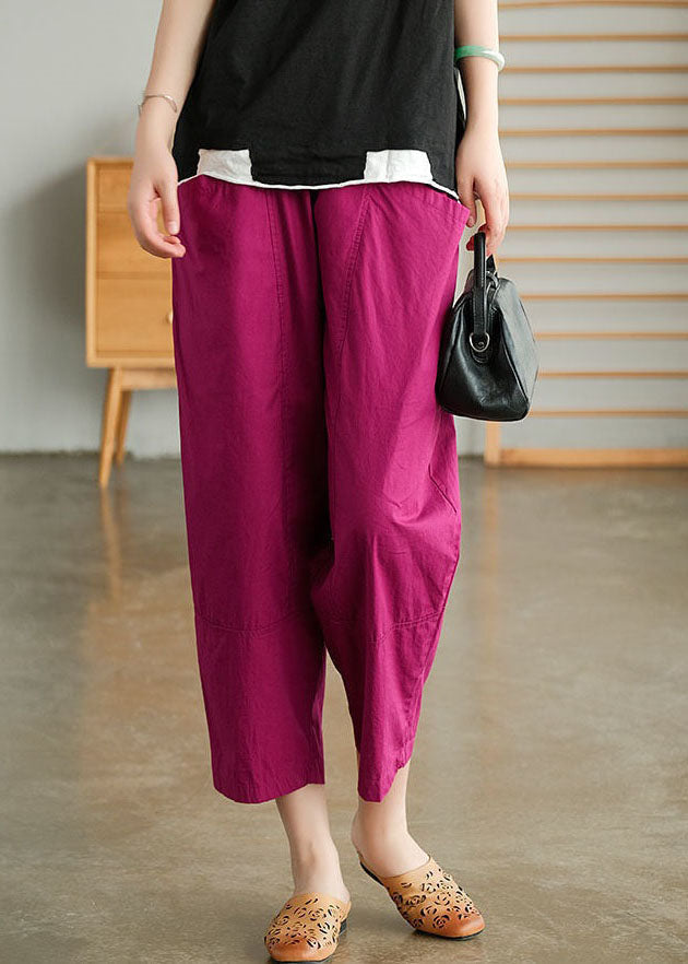 Rose Pockets Patchwork Cotton Pants Elastic Waist Summer Ly0623