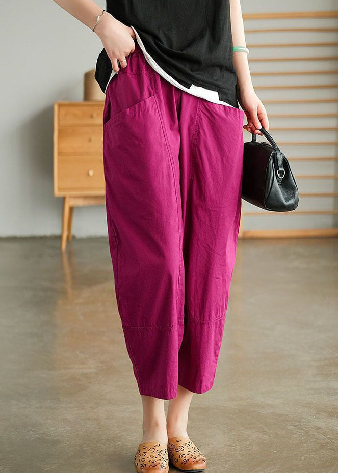 Rose Pockets Patchwork Cotton Pants Elastic Waist Summer Ly0623