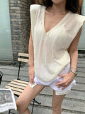 Gentle Sweater Vest Loose Knitted Minimalist Autumn Ol Slim Vneck New All Match Coats