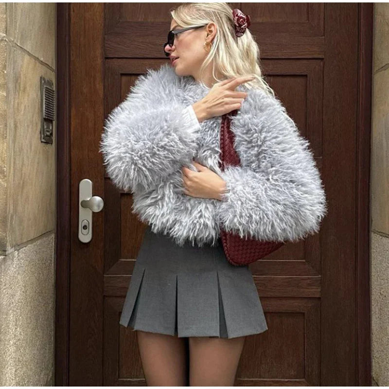Faux Fur Jackets Loose Warm Soft Cardigan Coats Female Winter Long Sleeves Outwears Lady