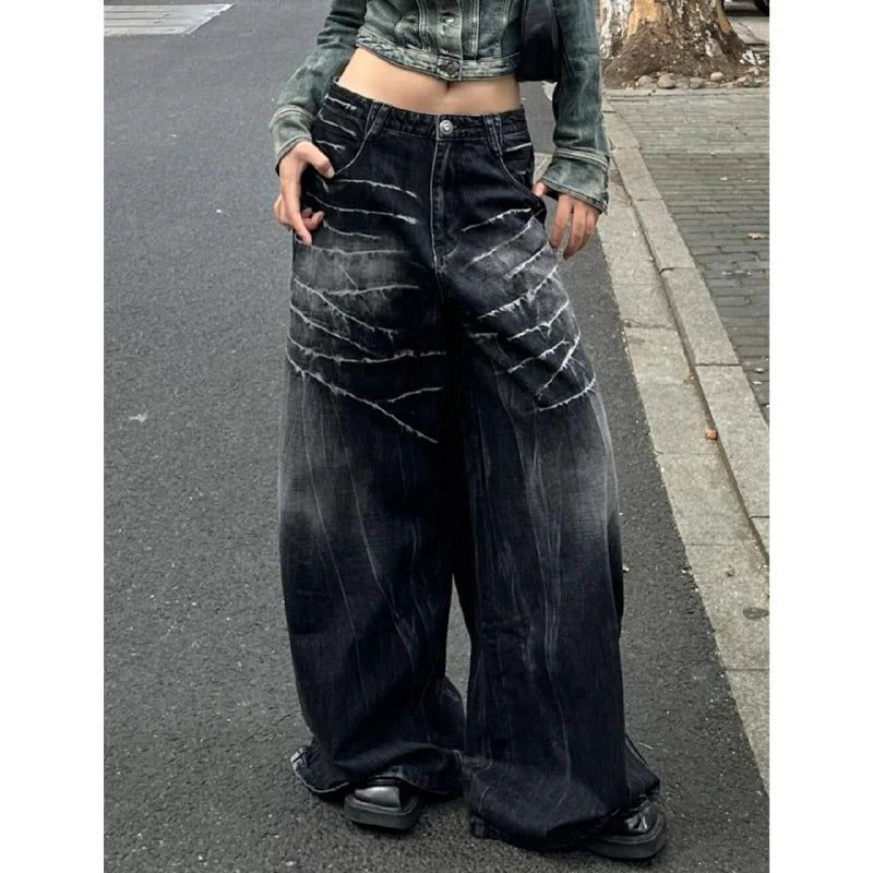 Baggy Blue Jeans America Y2k Denim Trousers Harajuku High Waist Cowboy Pants Autumn Trashy Clothes