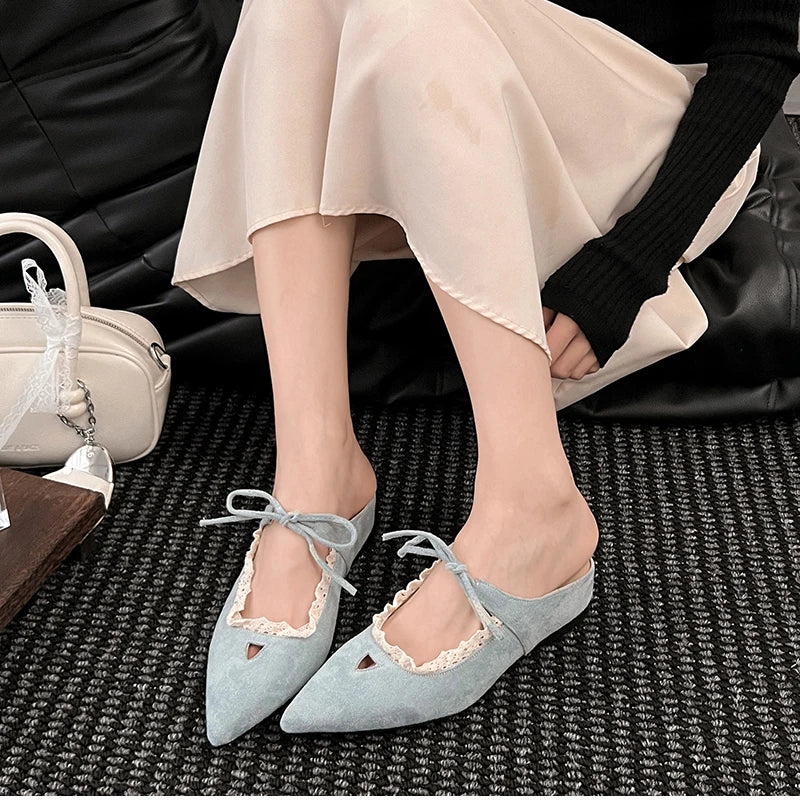 Designer Summer Pointed Toe Mules Slippers Dress Street Style Slip on Shoes