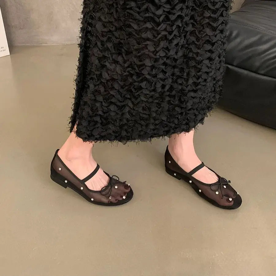Flat Shoes Mesh Mary Jane Shoes Soft Sole Outdoor Dress Ballerinas