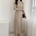Autumn/winter British Style Celebrity Knitted Dress Half High Neck Slim Fit Inner Matching Coat Pleated Long Dress