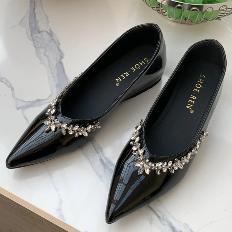 Crystal Shallow Mouth Pumps Pointed Toe Low Heeled Slingback Sandals Party Dress Shoes Branded Loafers