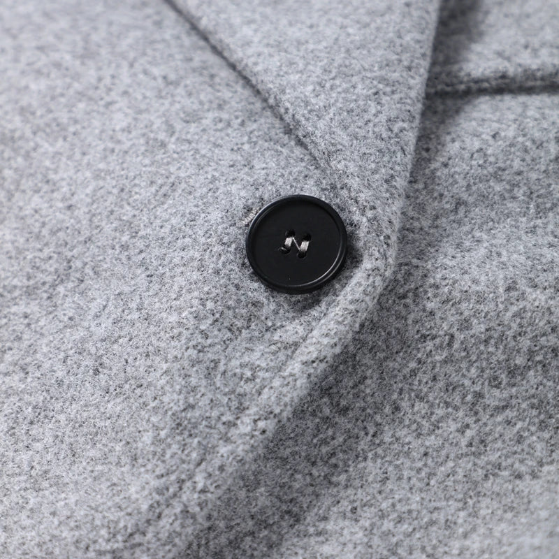 Single Breasted Woolen Coat Loose Lapel Long Sleeve Female Short Jacket Autumn Winter New Grey Lady Outwear