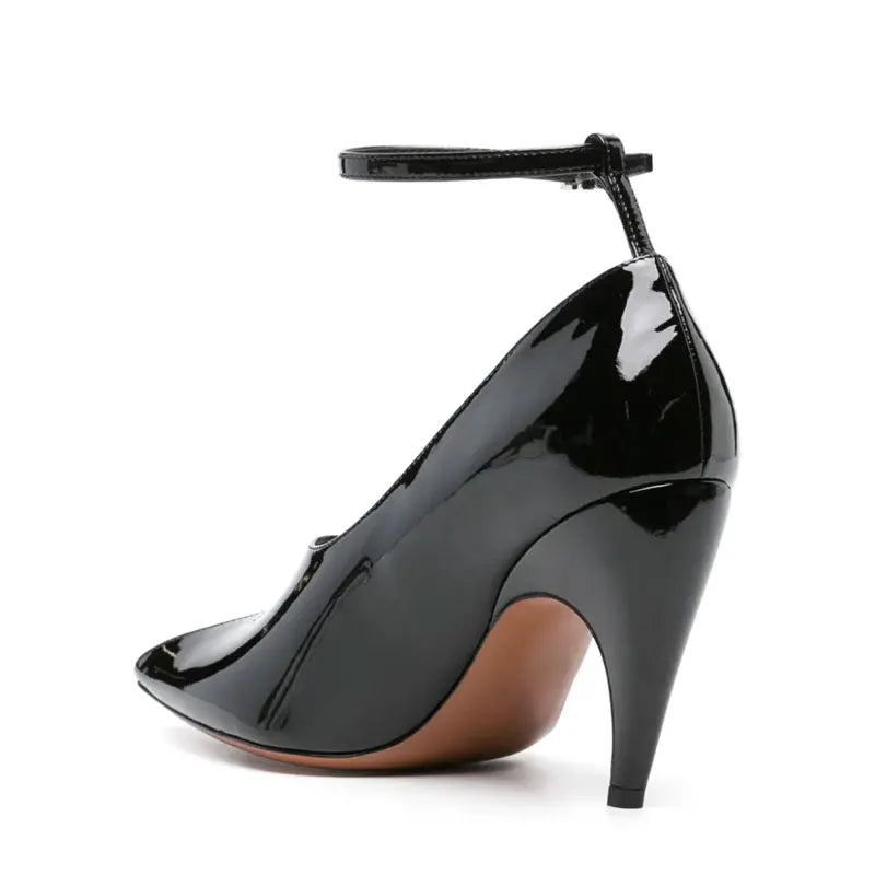 European and American Metal Buckle Slim High Heel Muller Fish Mouth Sandals Pointed Nightclub Runway Shoes
