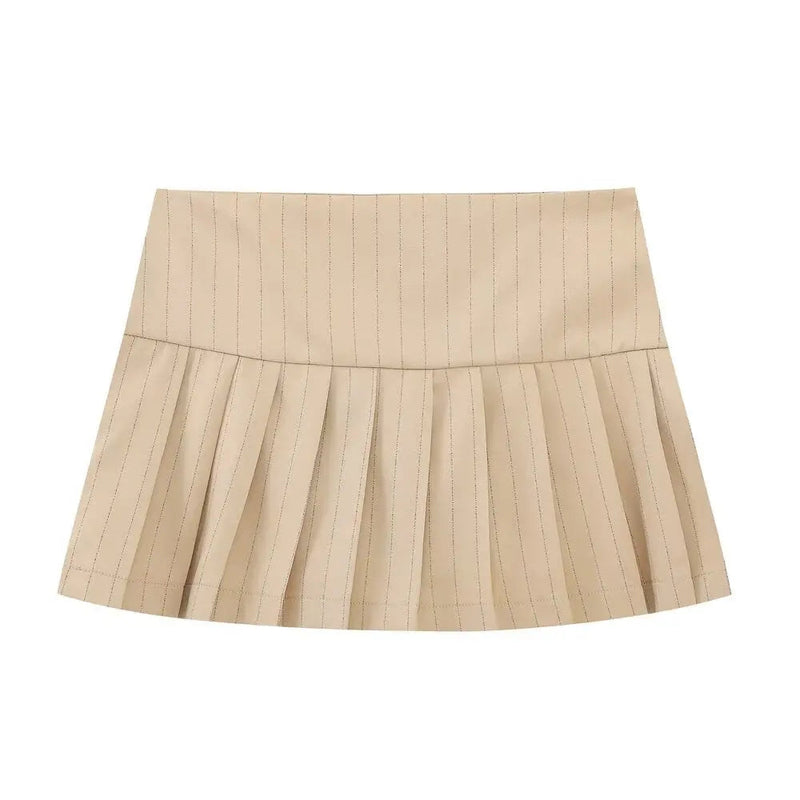 Summer Woman Stripe Slim Mini Skirts Side Zipper Stripe Skirt Low Waist Pleated Skirt With Lining Shorts