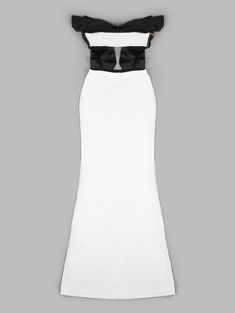 Bodycon Dress Black White Strapless Skiny Long Dress