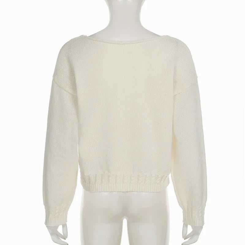 V-neck Sweater Simple All-match Cable-knit Knitwear Pullovers Fall Clothes Loose Fit Tops