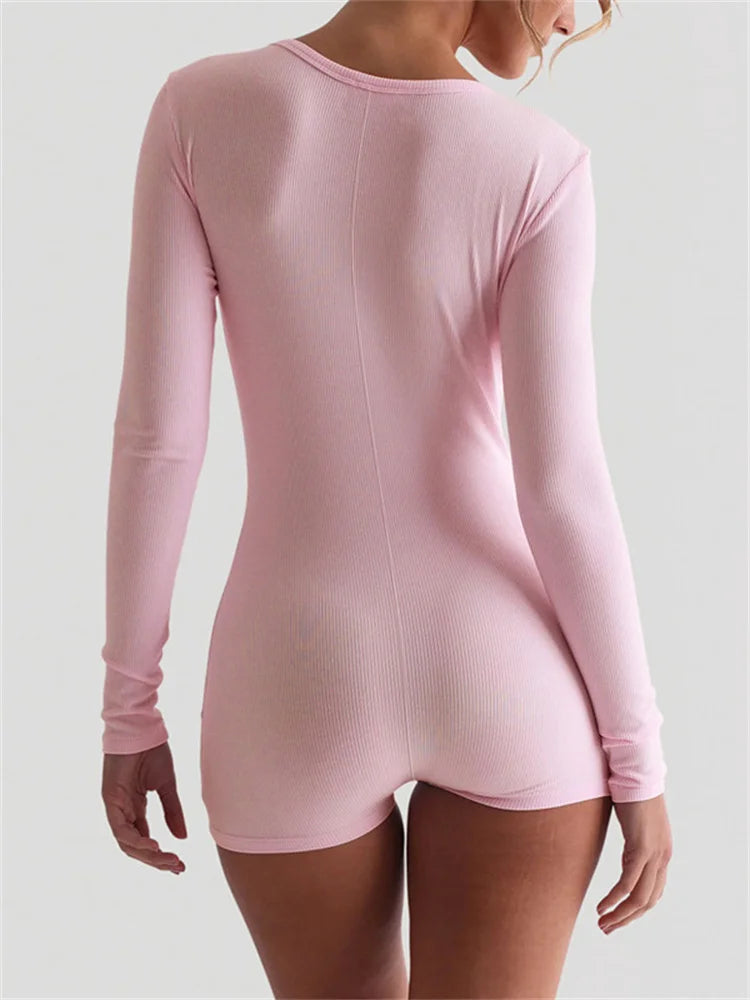 Skinny Ribbed Summer Yoga Jumpsuit Female Rompers Long Sleeve High Waist Bodysuit ’s Rompers