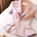 French Highend Suit Coat Summer New Waist Cinching Slimming Commuter Short Sleeve Pink Blazer Tops