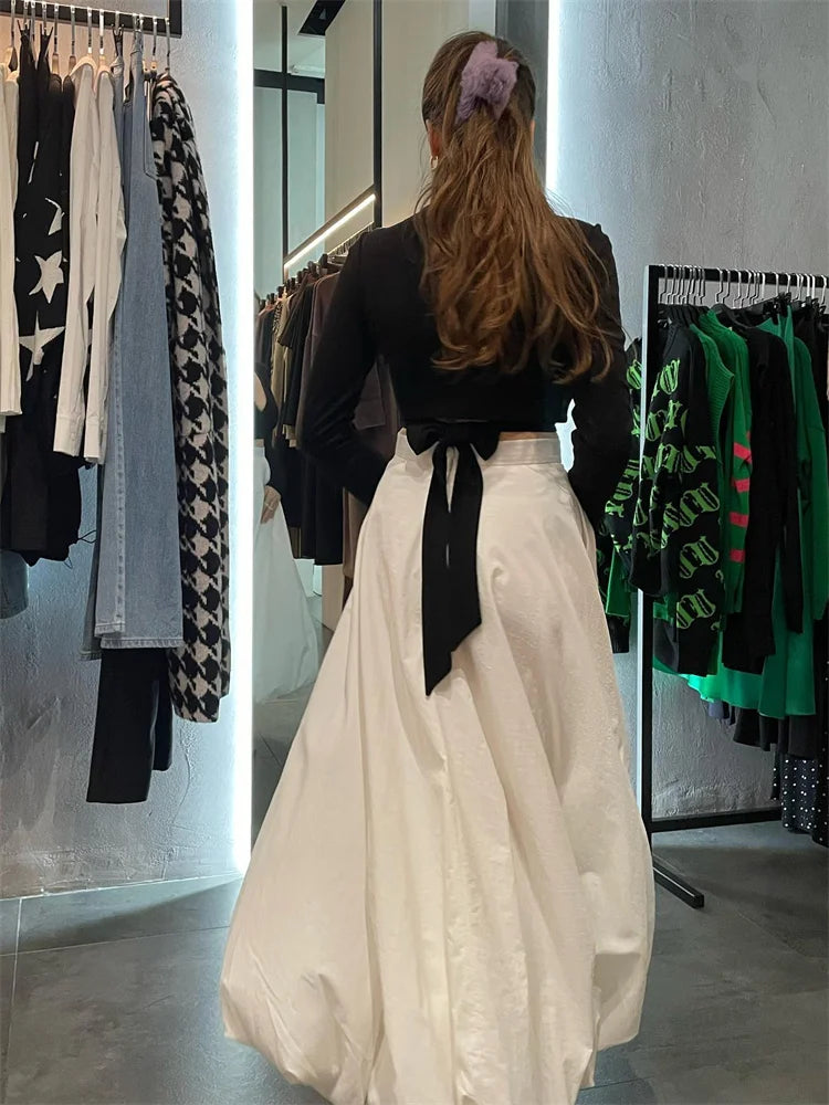 Silk Satin White Maxi Skirt Long Ruffled Pleated Skirts Lantern Pants Aline Silk Long Skirts for New