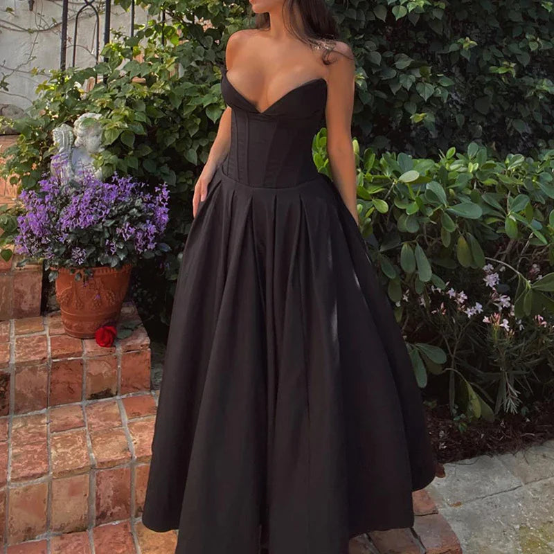 Multi Color Slim Long Dresses V Neck Wrap Chest Waist Party Dress Hollow Off Shoulder Pleated Dress