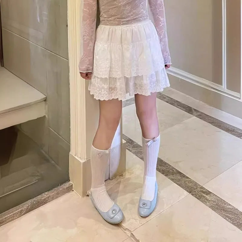 Korean Sweet Hook Flower Hollow Cake Skirt Summer New High Waist Color All Match Lace Aline Skirt