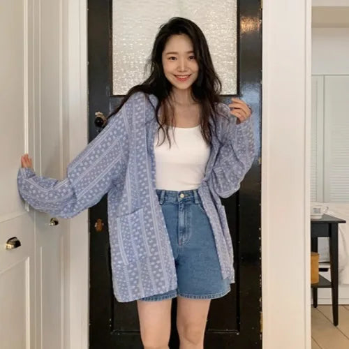 Korean Style Shirt Summer New Cardigan Shirts Outwear Long Sleeve Top Pocket Clothes