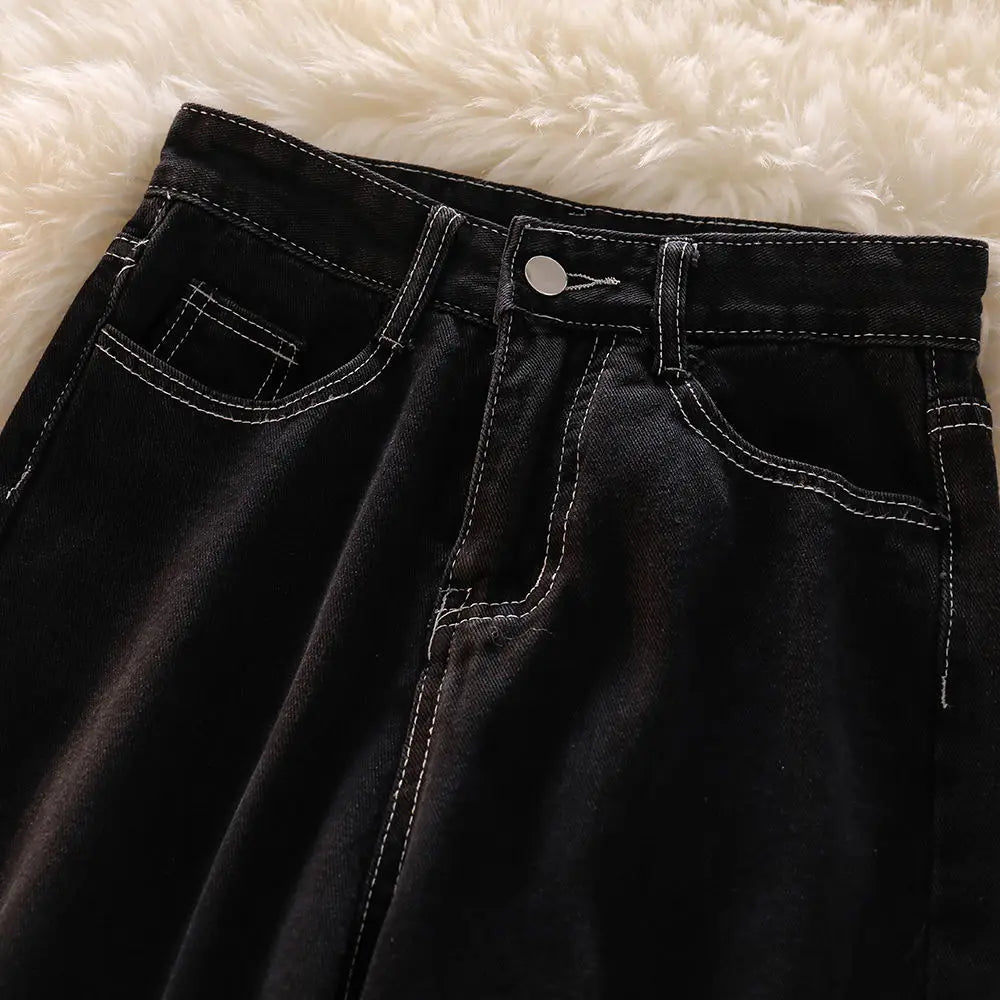 Korean Lace Slit Jeans Pants High Waist Oversize Wide Leg Trousers New Ins All Match Denim