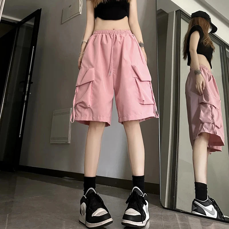 S-3xl Y2k Cargo Shorts Harajuku Black Oversized Wide Leg Shorts Summer High Waist Baggy Short Pants New