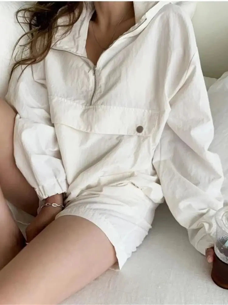New Summer ’s Suit 2 Pieces Set Hooded Long Sleeve Hoodies and Shorts Female Sporty Tracksuit