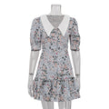 Short Sleeve Mini Dress for Robe Turn-down Collar French Dress High Waist Dresses