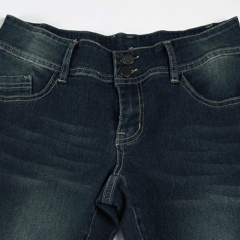 Y2k Flared Jeans Retro Button-up Low Rise Denim Pants Harajuku 2000s Trousers Basic Aesthetic Mom Jeans