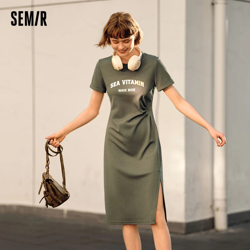 Dress Midi Dress Summer New Letter Print Split T-shirt Dress