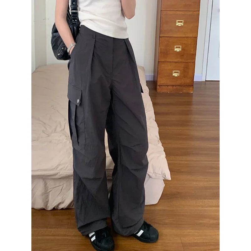 Printing Cargo Trousers for High Waist Patchwork Drawstring Long Pants Female Style