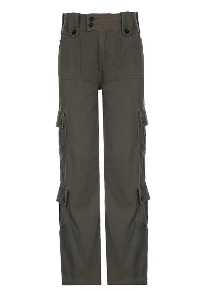 Woman Jeans Preppy Style Denim Pants Trousers Cargo Pants Allmatch Straight Leg Color