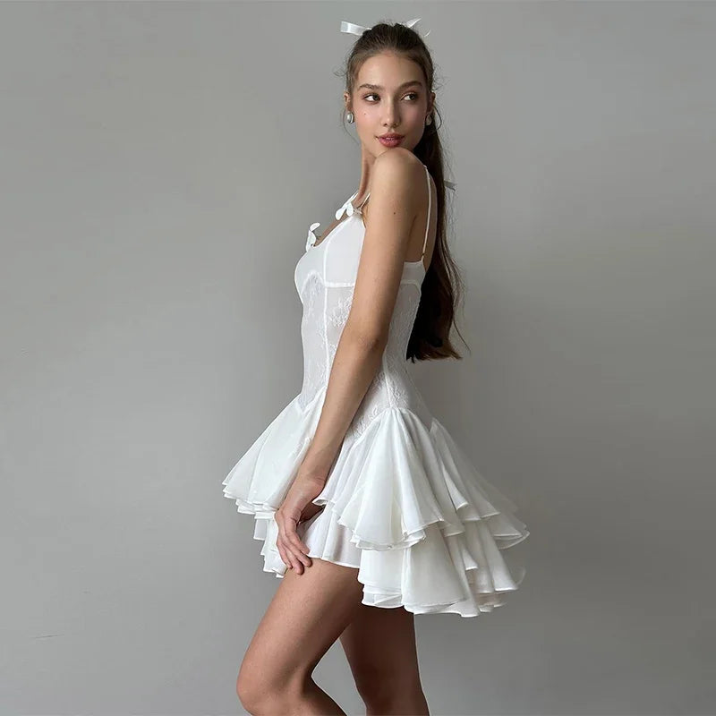 Sling Mini Dress for High Waist Sleeveless Pleated Skirt Female Evening Prom Party Vestidos