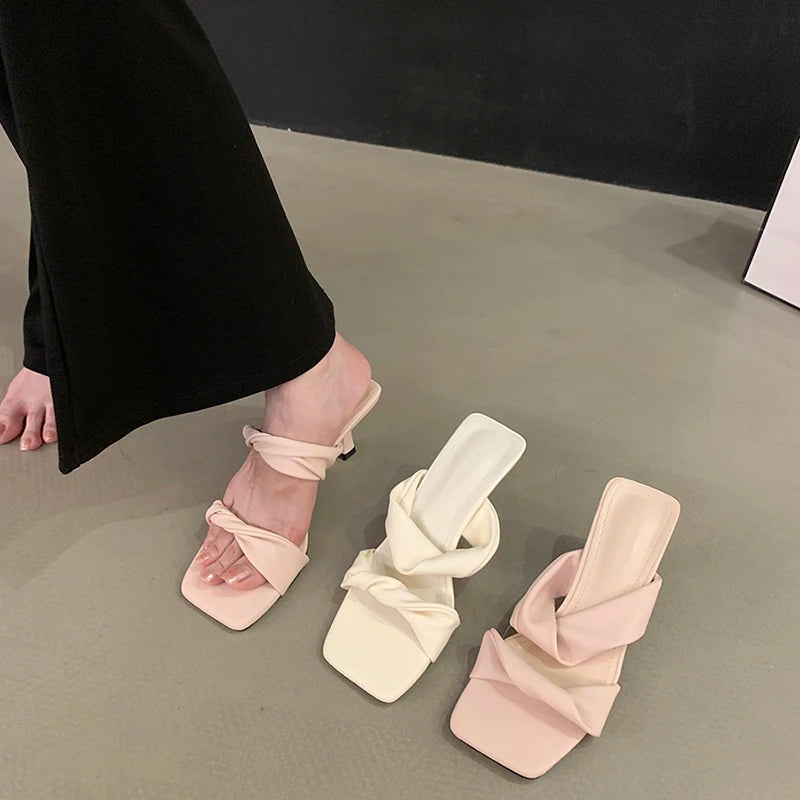 Designer Summer Open Toe Slippers Comfort High Heel Party Dress Slides Shoes