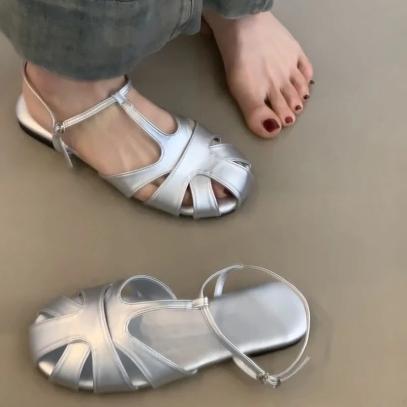 Retro Style Summer Hollow Out Flats Sandals Party Dress Gladiator Shoes Zapatos De Mujer
