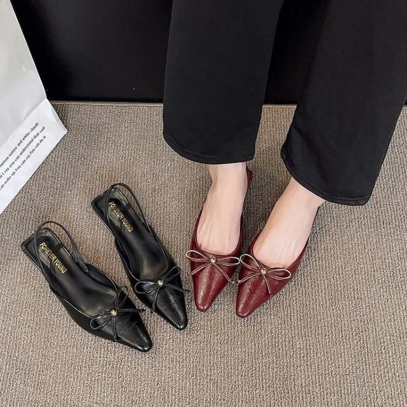Pointed Toe Heeled Sandals Bow Slippers Slingback Summer Shoes Party Trend New Dress Woman Shoes Zapatos