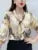 Spring Summer Style Chiffon Blouses Shirts Lady Half Sleeve Bow Tie Collar Printed Blouses Tops Df4198