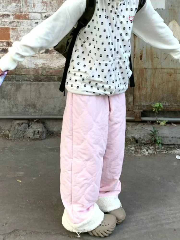Winter New Pants Diamond Lattice Loose Patchwork Warm Waterproof Cotton Pants Student Pantalones De Mujer