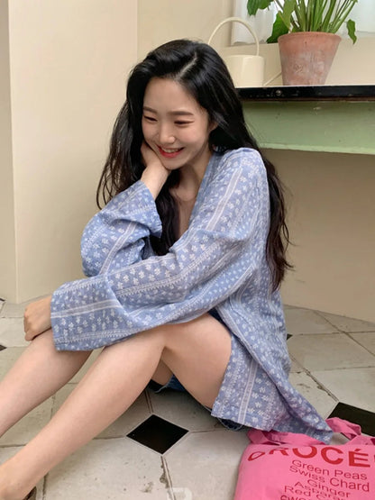Korean Style Shirt Summer New Cardigan Shirts Outwear Long Sleeve Top Pocket Clothes
