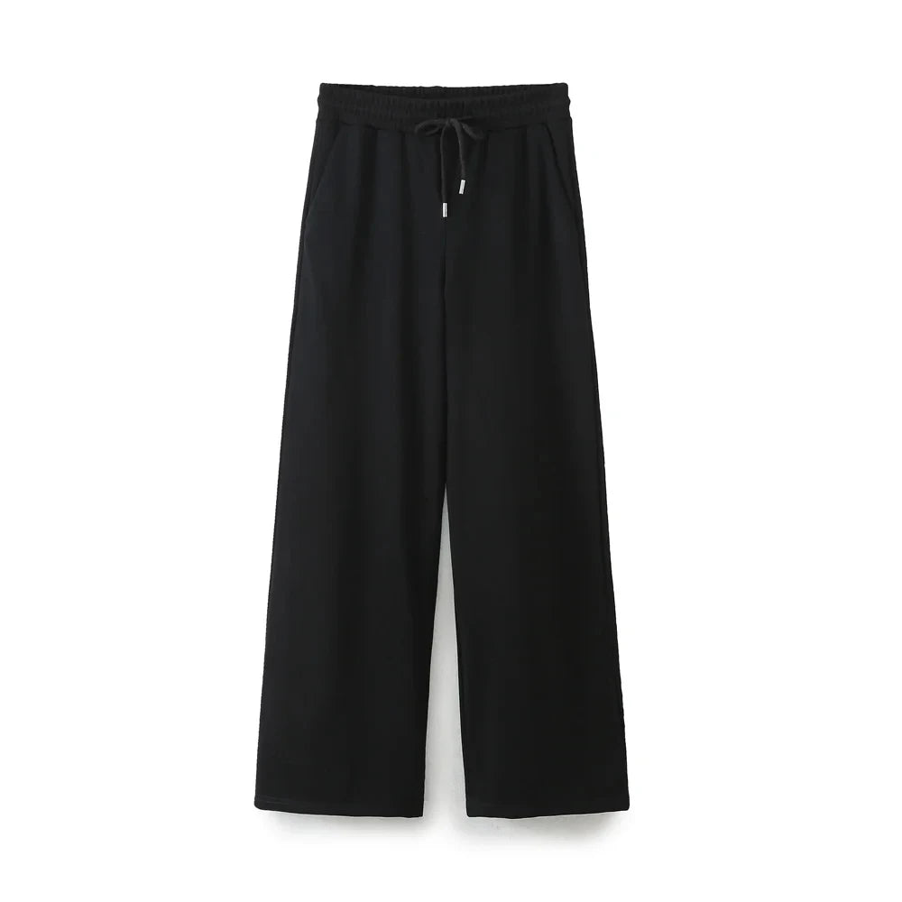Summer Basic Round Neck Cotton Tshirt Set Short Sleeves Top Female Loose Laceup Straight Leg Pants