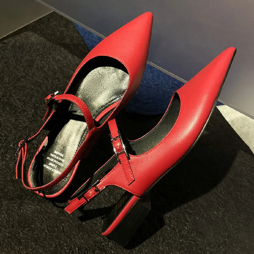 Genuine Leather Pointed Toe Slingback Slipon Flats Sandals Soft Comfortable Female Summer Daily Footwear Shoes