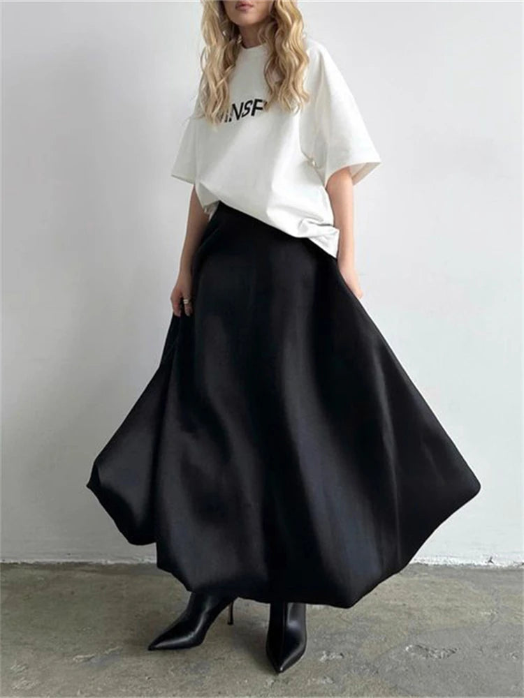 Silk Satin White Maxi Skirt Long Ruffled Pleated Skirts Lantern Pants Aline Silk Long Skirts for New